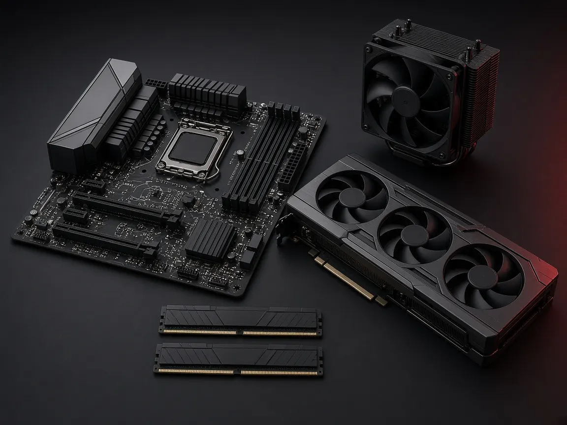 Placa madre, tarjeta gráfica, memorias y cooler para armar un PC